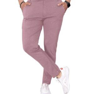 MiraMichi Men's Slim Fit Stretchable Casual Trousers | Stylish Lycra Blend Pants for Office, Party (36, Dusty Pink)