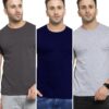 Scott International Men's Regular Fit T-Shirt - Cotton Blend, Half Sleeve, Round Neck, Stylish, Solid Plain T-Shirts for Men, Mens t Shirt - Pack of 3 (Navy Blue,Charcoal & Grey, XL) - Image 3