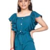 Fashion Dream Girls Front Button Flutter Sleeve Maxi Jumpsuit (Blue_9-10 Years) - Image 3