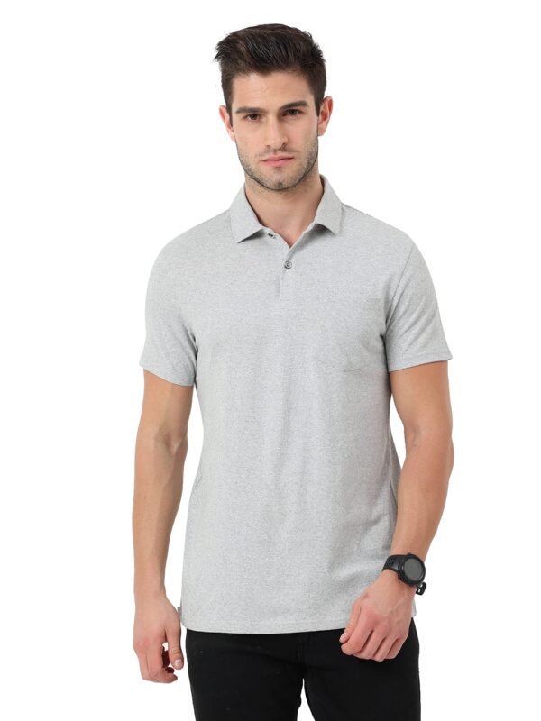 ECOLINE Clothing Mens Cotton Solid Polo Neck Half Sleeve Pocket T-Shirt (Grey, XL)