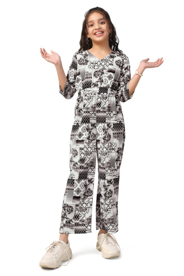 Fashion Dream Girl's Ankle Length All-Over Printed Jumpsuit|Jump Suit for Girls|Jumpsuits|Printed Jumpsuit|Jumpsuit(FDGJMP00113 BLK 28_Black_7-8Yrs)