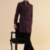 GIVO Men Dark Mauve Tweed Notch Collar Smart Fit Long Coat (L; Dark Mauve) - Image 2
