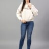 Cantabil Printed Beige Full Sleeves Regular Fit Women Casual Crop Sweatshirt with Hoodie | Winter Crop Sweatshirts for Women | Ladies Crop Sweatshirts for Winter Wear (LCSWS00001_ECRUMELANGE_XXL) - Image 4