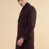 GIVO Men Dark Mauve Tweed Notch Collar Smart Fit Long Coat (L; Dark Mauve) - Image 6