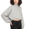 SELFYS Women's Cotton Polyester Blended Fleece Sweatshirt, Full Sleeve Crop Top with High Neck for Winters, Loose Fit Sweatshirts for Womens, Regular Fit Winter Wear for Girls (Glacier Grey) - Image 2
