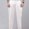 Qashida Men's Cotton Blend Solid Trouser Pants with Drawstring Waistband | Elasticated Waist | Relaxed Fit | Casual with Side and Back Pockets, White - Image 8