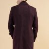 GIVO Men Dark Mauve Tweed Notch Collar Smart Fit Long Coat (L; Dark Mauve) - Image 7
