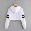 YCC Women's YOUNGCASH White Hand Black Stripe Full Sleeve Crop Cotton Loose Fit Hoodie (Medium) - Image 2