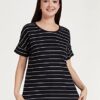 Amazon Brand - Symbol Women's Striped Loose Fit Half Sleeve Cotton T-Shirt (SYMAW19TS036B_White + Navy_Small) (Combo Pack of 2) - Image 10