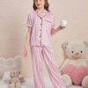 PAGHDAL BROTHERS Kids Night Dress for Girls Nightwear|Sleepsuit|Sleepwear|Loungewear Night Suit for Boys & Girls Top and Pyjama Combo Set (Pink Line, 4 Years-5 Years) - Image 3