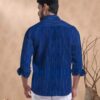 Men's Cotton Khadi Shirt, Full Sleeves, Front Pocket, Textured Pattern (in, Alpha, 2XL, Regular, Blue) - Image 4