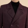 GIVO Men Dark Mauve Tweed Notch Collar Smart Fit Long Coat (L; Dark Mauve) - Image 5