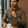 Vanhood Men's Patterned Slim Fit Shirt | Print Full Sleeve | Formal and Casual Wear | Semi - Formal Shirt | Cotton (in, Numeric, 44, Brown) - Image 5