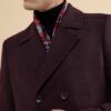 GIVO Men Dark Mauve Tweed Notch Collar Smart Fit Long Coat (L; Dark Mauve) - Image 4