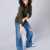 Femea Classic Crew Neck Sweatshirt, Olive Green, Long Sleeve, Fleece (in, Alpha, L, Regular, Olive) - Image 2
