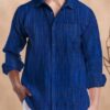 Men's Cotton Khadi Shirt, Full Sleeves, Front Pocket, Textured Pattern (in, Alpha, 2XL, Regular, Blue) - Image 3