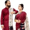 Blissbie Couple Set Women's and Men's Handloom Couple Dress Saree and Kurta (XXL) - Image 3