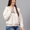 Cantabil Printed Beige Full Sleeves Regular Fit Women Casual Crop Sweatshirt with Hoodie | Winter Crop Sweatshirts for Women | Ladies Crop Sweatshirts for Winter Wear (LCSWS00001_ECRUMELANGE_XXL) - Image 3