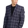 Navy Blue Checked Single Breasted Blazer, Formal Wear | Navy Blue Blazer | Tude Check Size_38 - Image 2