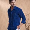 Men's Cotton Khadi Shirt, Full Sleeves, Front Pocket, Textured Pattern (in, Alpha, 2XL, Regular, Blue) - Image 5