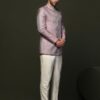 KISAH Men's Jodhpuri Bandhgala-Blazer, Lilac Jacquard, Woven Design Regular Fit Mandarin Collar Long Sleeves (44) - Image 6