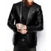 Men's Leather Blazer, Slim Fit, Single Breasted, Notch Lapel, Black Formal Slim Fit Blazer for Men. (in, Numeric, 44, Regular, Black) - Image 3