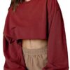 Artfish Women's Crewneck Long Sleeve Crop Tops Workout Casual Pullover Loose Sweatshirts (Burgundy,XS) - Image 7