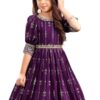 White Button New Wine Ethnic Long Party Kids Gown for Girls Maxi Dress - Image 5