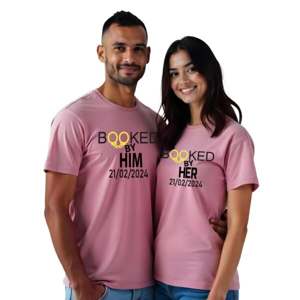 Bouncy Toonz Couple T-Shirts - Husband Wife Matching Dress, Regular Fit Cotton Round Neck Half Sleeve (Cus-Booked-Mauve)