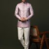 KISAH Men's Jodhpuri Bandhgala-Blazer, Lilac Jacquard, Woven Design Regular Fit Mandarin Collar Long Sleeves (44) - Image 2