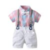 BLECKZ SOMEAK Baby Boys Cotton and Spandex Printed Half Sleeves Applique Bow Solid Clothing Set (Peach, 1-2 Years) - Image 2