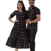 Matching Couple Dress Set, Navy Blue Floral Print Midi Dress and Shirt, Traditional Pattern - Image 2