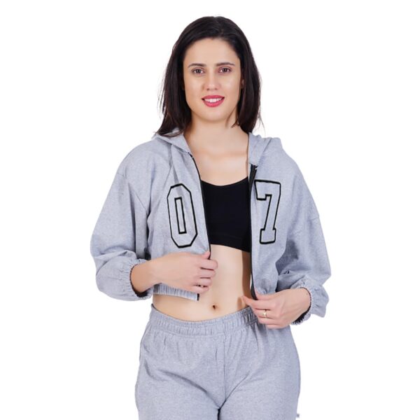 hotfits Women's Casual Grey Crop Top Long Sleeve Zip Up Hooded Sweatshirt | Stylish Dresses | Night, Gym, Vacation Wear - XL