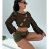 FURN ASPIRE Women's Crochet Crop Top Vintage-Inspired, Knitted Jumper with Long Sleeves, Loose fit, and a Crew Neck – Ideal Fashionable 4 Cover-up. - Image 6