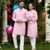 Krishna Apparels-Cotton Blend Fabric Mens and Womens Kurta and Couple Kurti Dress 2 pcs Combo (Pink, Men - XXL/Women - L) - Image 2