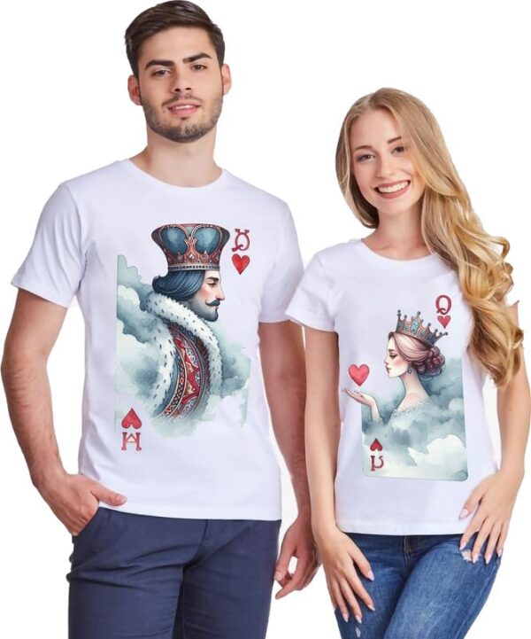 EPIKO King and Queen Graphic Printed Couple Tshirt | Anniversary Matching Couple Tshirt (Combo of 2)