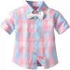 BLECKZ SOMEAK Baby Boys Cotton and Spandex Printed Half Sleeves Applique Bow Solid Clothing Set (Peach, 1-2 Years) - Image 6