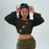FURN ASPIRE Women's Crochet Crop Top Vintage-Inspired, Knitted Jumper with Long Sleeves, Loose fit, and a Crew Neck – Ideal Fashionable 4 Cover-up. - Image 3