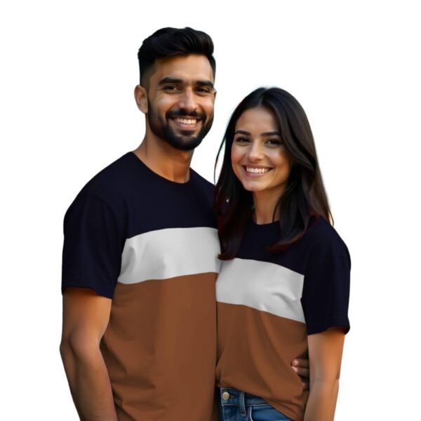 Bouncy Toonz Unisex Couple T Shirts for Couple - Husband Wife Matching Dress - Couple Tshirt Combo - Regular Fit Cotton Round Neck Half Sleeve (couple-cutnsew11-BlWhPb)