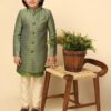KISAH Kids Sherwani Cotton Blend Woven Design Indo-Western Sherwani for Kids, Green, 7-8 Years - Image 2