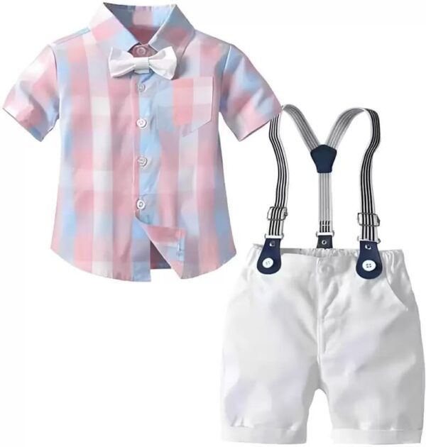 BLECKZ SOMEAK Baby Boys Cotton and Spandex Printed Half Sleeves Applique Bow Solid Clothing Set (Peach, 1-2 Years)
