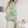 SMOWKLY Printed Round Neck Short Sleeve Nightsuit Set | Pajama Set | Night Dress for Women (1024_GRN_3XL) Mint Green - Image 5