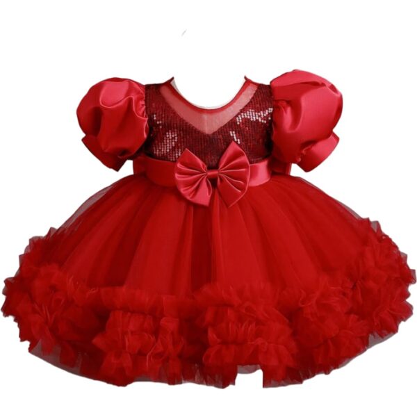 Niren Enterprise Rollar Frock net Embroidery Work Ruffle Patterned Flared Short Sleeve Girl Frock, Pack of 1 (ROLLAR Frock, 2-3Y) Maroon