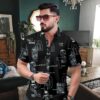 Certizo Men Stylish Premium Branded Typography Print Festival Printed Cotton Stretchable Fabric Slim Fit Half Sleeve Cut Away Collar Casual Shirt (in, Alpha, L, Regular, Black) - Image 6