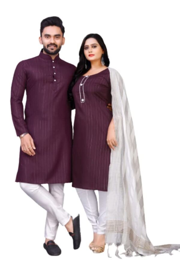 Generic Women Cotton Kurta Pyjama With Dupatta Set (ACKURPJDPTA_C_BEATMAROON/WINE_XL)