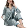 AV2 Women's Satin Solid Pajama Set (Grey_Large) - Image 3