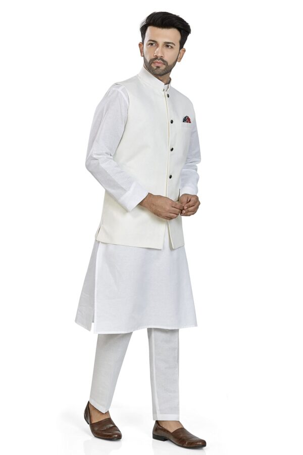 BE ACTIVE Men's Linen Blend Nehru Jacket With Mandarin Collar || Ethnic Koti For Men || Men Koti Formal|| Men Koti Wedding (RFKT0001-16 (WHITE)-XL)