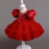 Niren Enterprise Rollar Frock net Embroidery Work Ruffle Patterned Flared Short Sleeve Girl Frock, Pack of 1 (ROLLAR Frock, 2-3Y) Maroon - Image 7