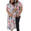 Matching Floral Print Couple Set, White Dress and Shirt with Pink and Blue Flowers, Summer Casual Wear - Image 2