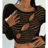 FURN ASPIRE Women's Crochet Crop Top Vintage-Inspired, Knitted Jumper with Long Sleeves, Loose fit, and a Crew Neck – Ideal Fashionable 4 Cover-up. - Image 5